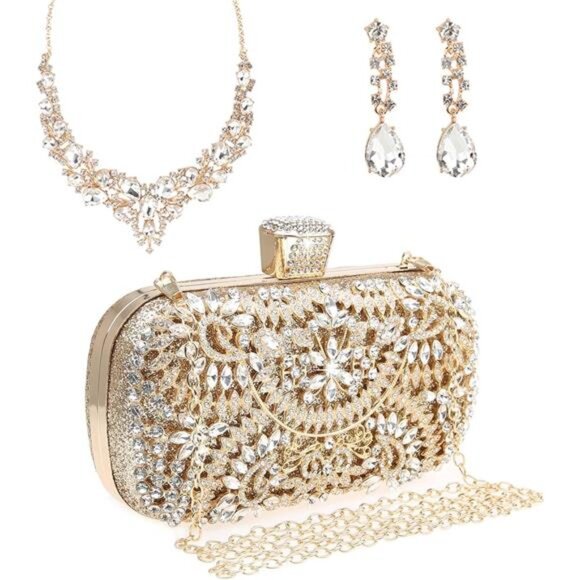 Handbags - Womens Sparkly Rhinestone Crystal Clutch Bag Glitter Sequin Bridal Purse
